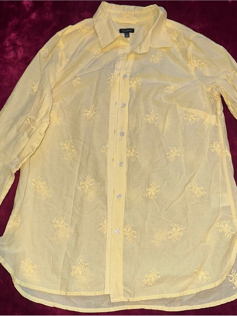Talbots Pale Yellow Embroidered Button-Down Shirt
